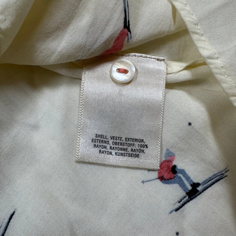 Maeve Anthropologie Skier Print Button Down Blouse Ivory Rayon Long Sleeve Sz 4 - Picture 4 of 8